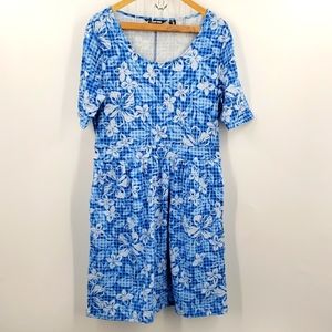LANDS' END blue floral shortleeve dress